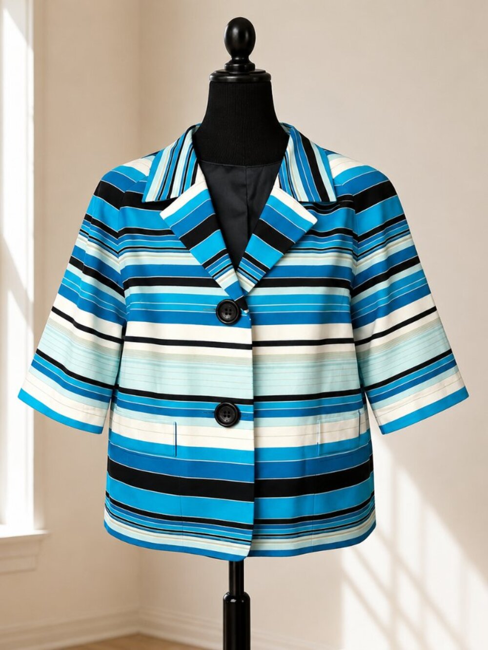 Talbots Woman Blue Striped Ombré Blazer 16 Plus Cotton